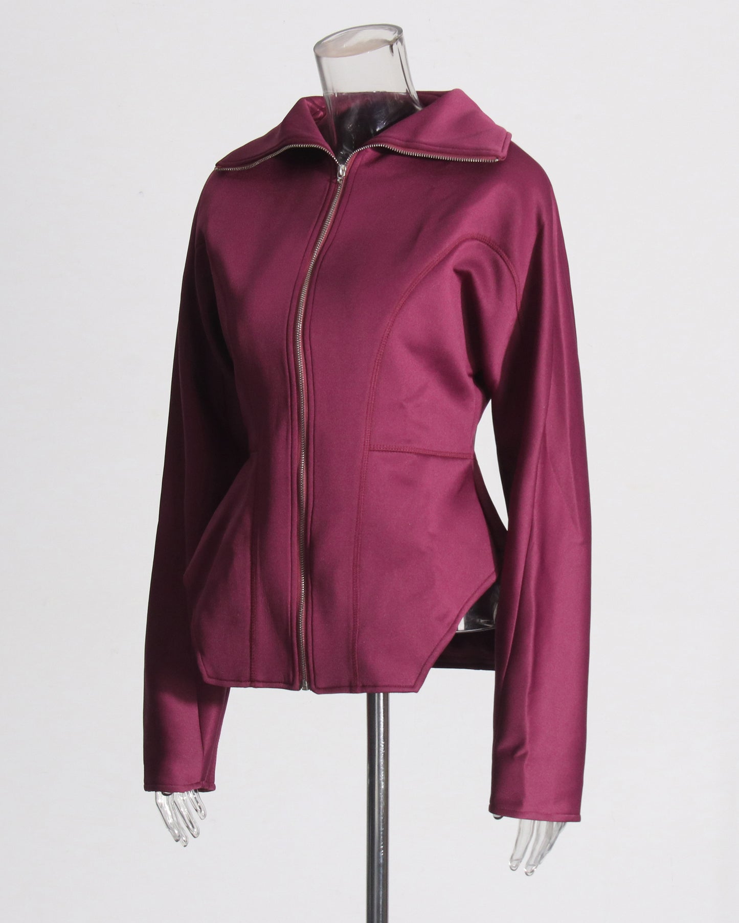 Burgundy Zip-Up Peplum Jacket