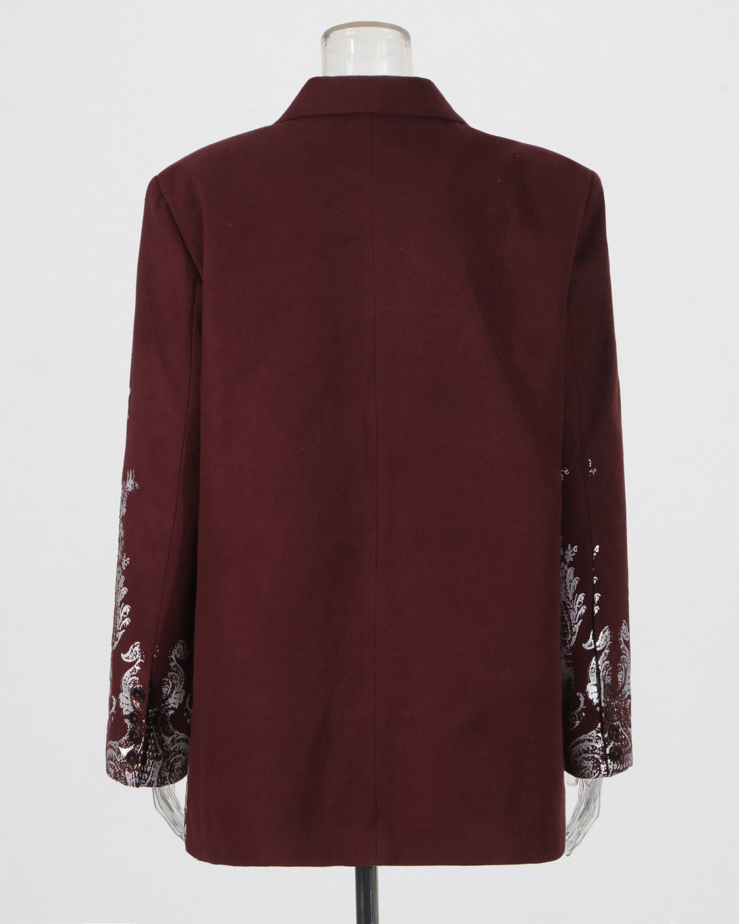 Burgundy & Silver Baroque Print Blazer