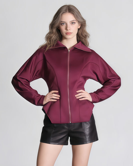 Burgundy Zip-Up Peplum Jacket