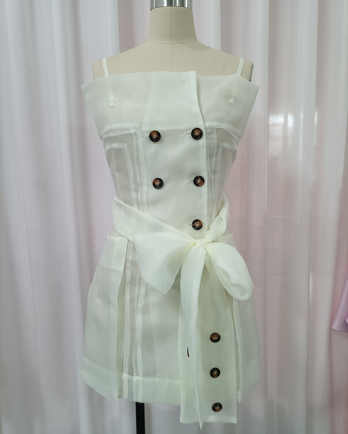 Buttercream Spaghetti Strap Double Breasted Mini Dress