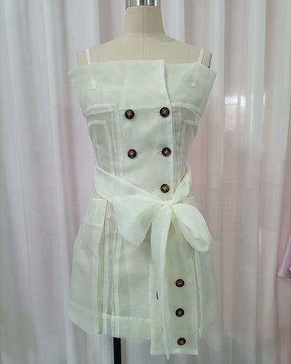 Buttercream Spaghetti Strap Double Breasted Mini Dress