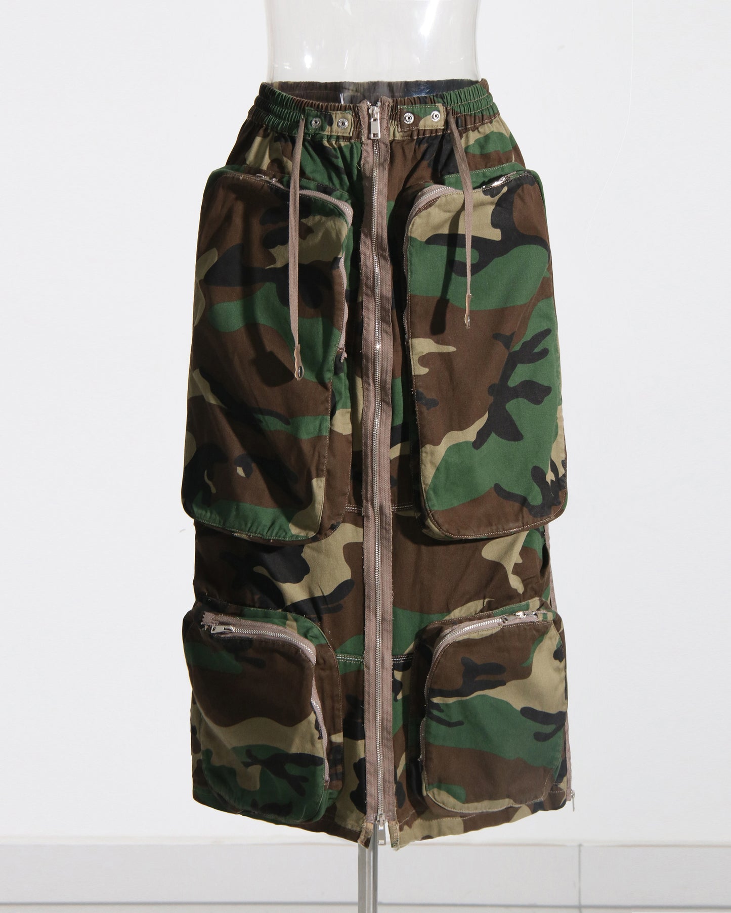 Camo Print Cargo Midi Skirt