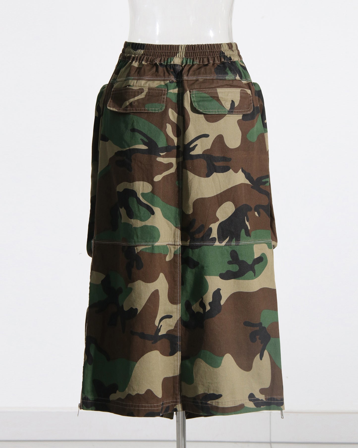 Camo Print Cargo Midi Skirt