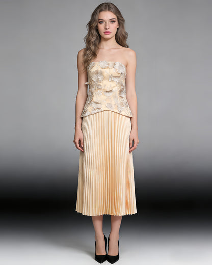 Champagne Lace Bodice & Pleated Skirt Set