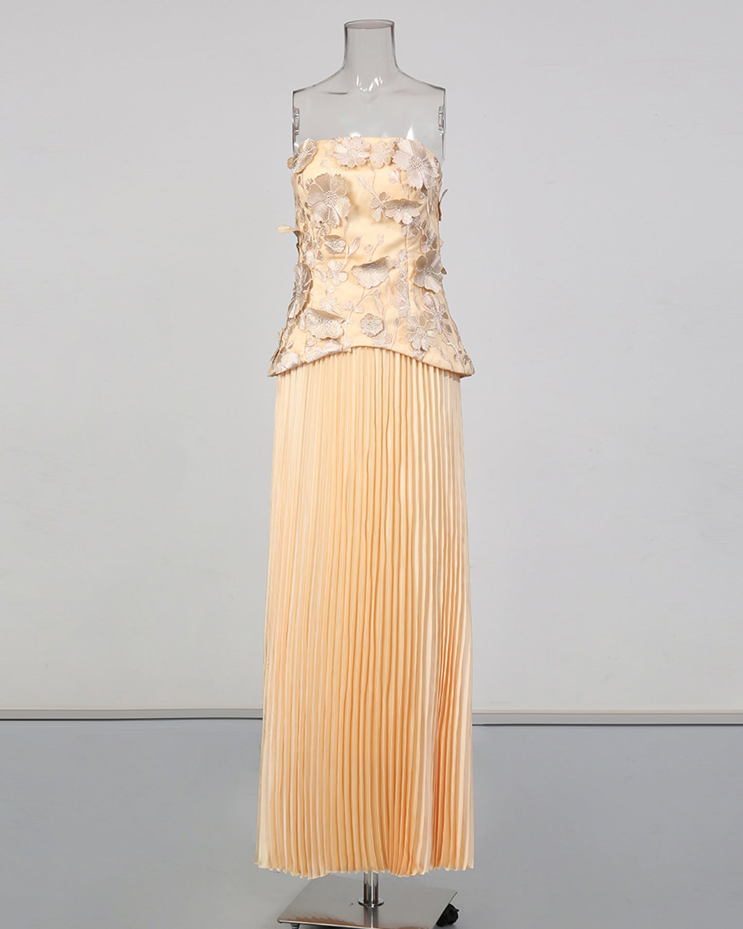 Champagne Lace Bodice & Pleated Skirt Set