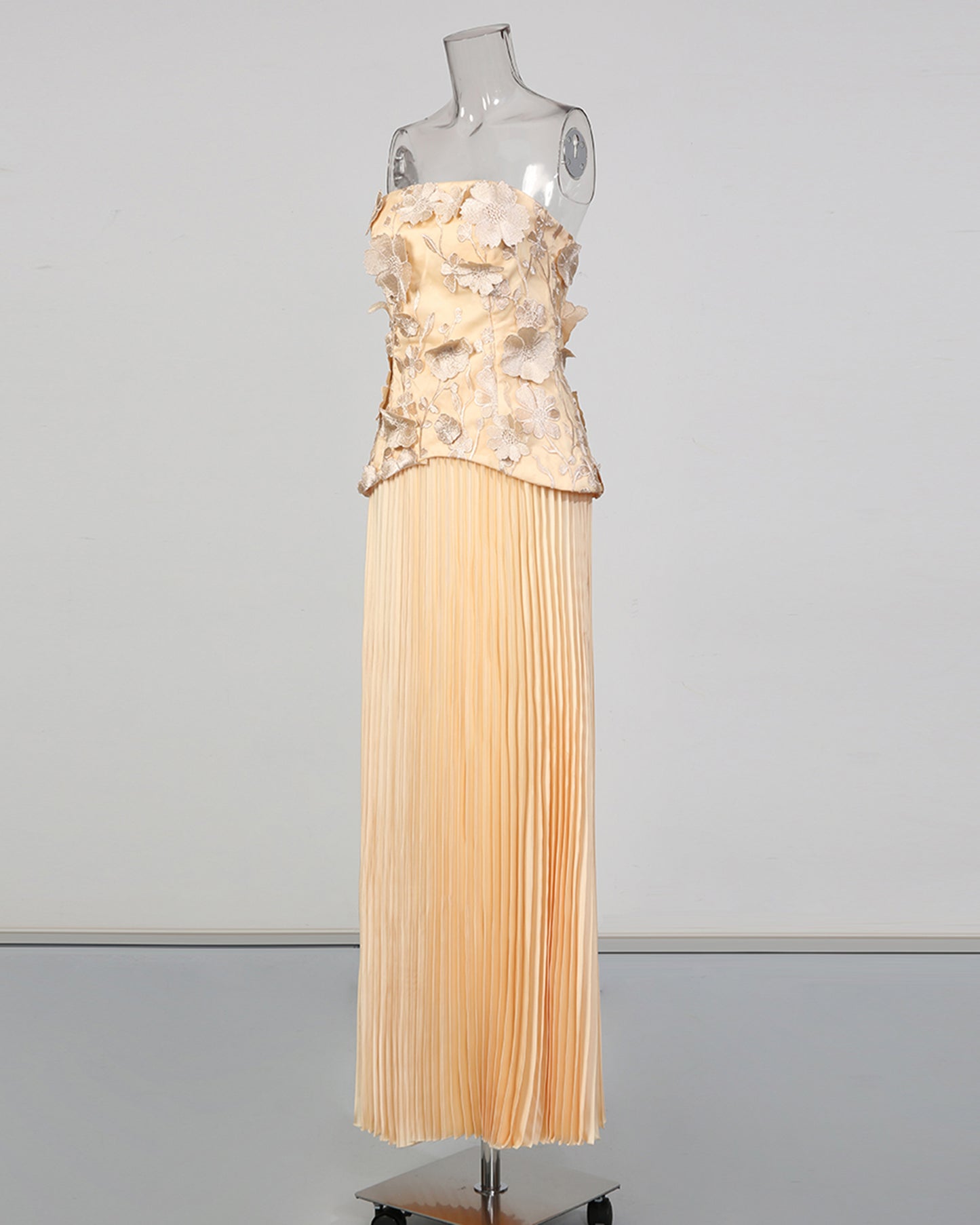 Champagne Lace Bodice & Pleated Skirt Set