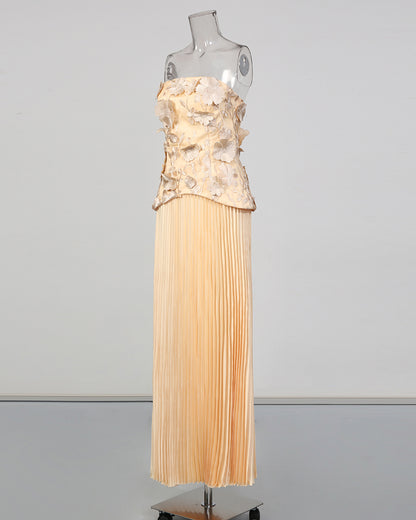 Champagne Lace Bodice & Pleated Skirt Set