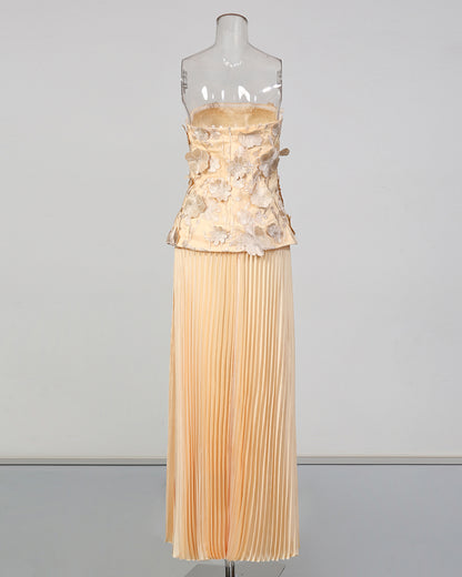 Champagne Lace Bodice & Pleated Skirt Set