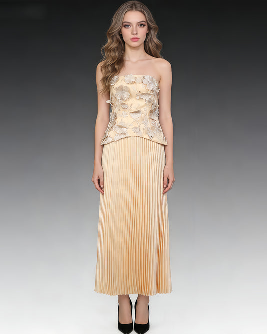 Champagne Lace Bodice & Pleated Skirt Set