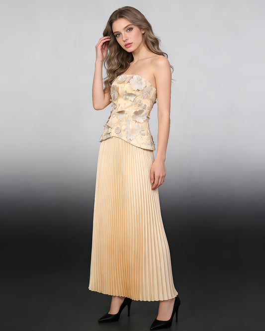 Champagne Lace Bodice & Pleated Skirt Set