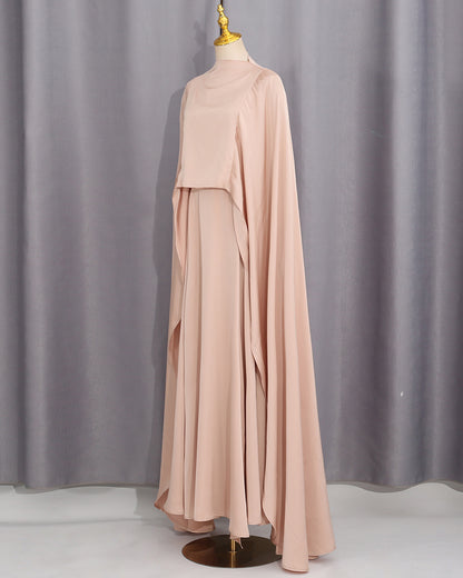 Champagne Satin Cape Maxi Dress
