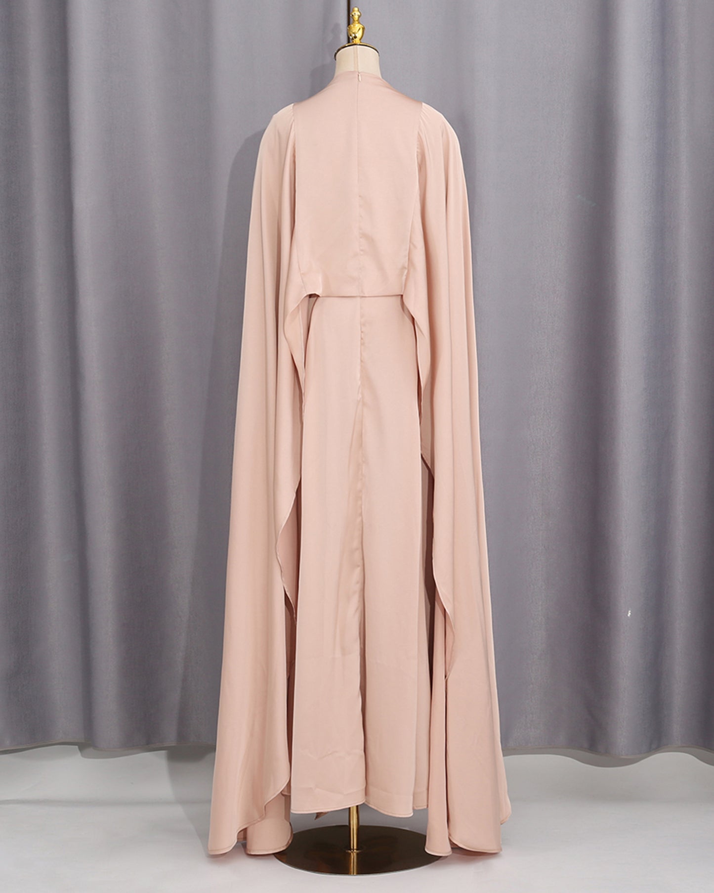 Champagne Satin Cape Maxi Dress