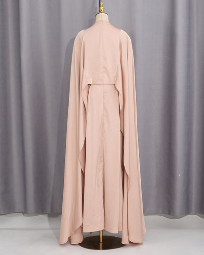Champagne Satin Cape Maxi Dress