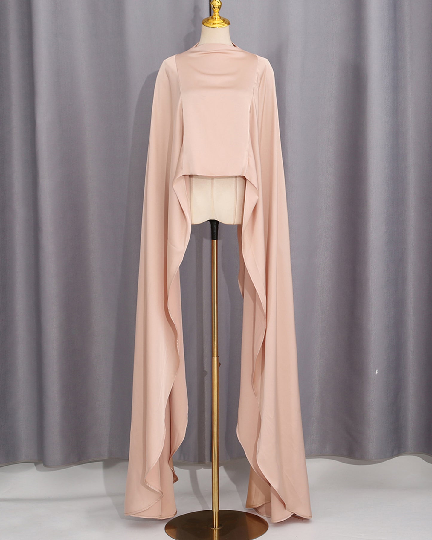 Champagne Satin Cape Maxi Dress