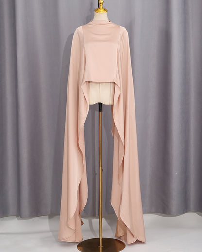 Champagne Satin Cape Maxi Dress