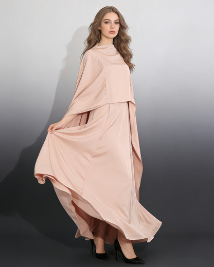 Champagne Satin Cape Maxi Dress
