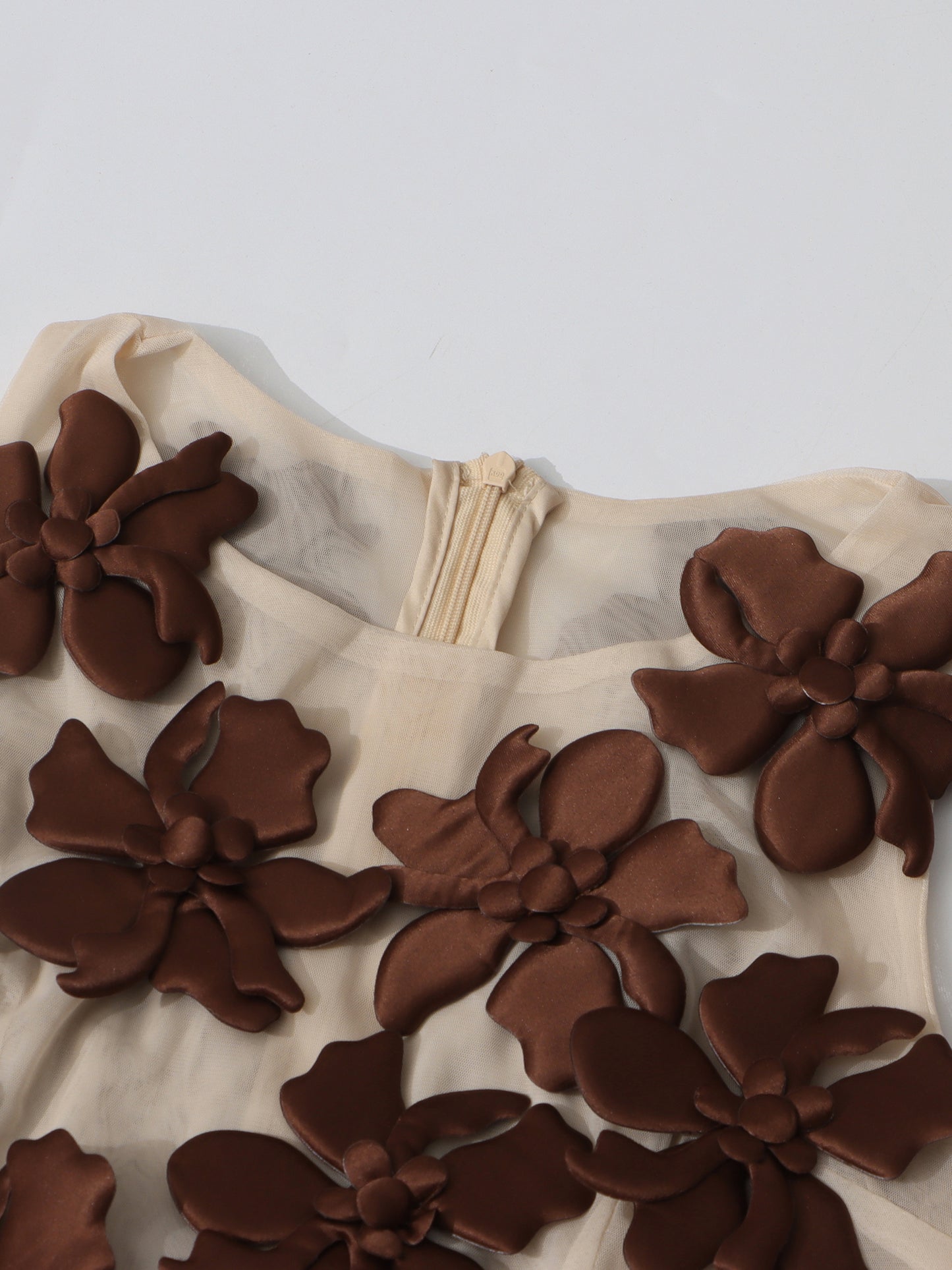 Coffee 3D Floral Appliqué Sleeveless Top