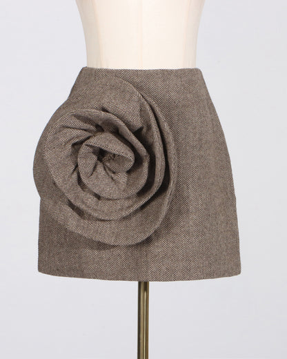 Coffee 3D Rose Mini Skirt