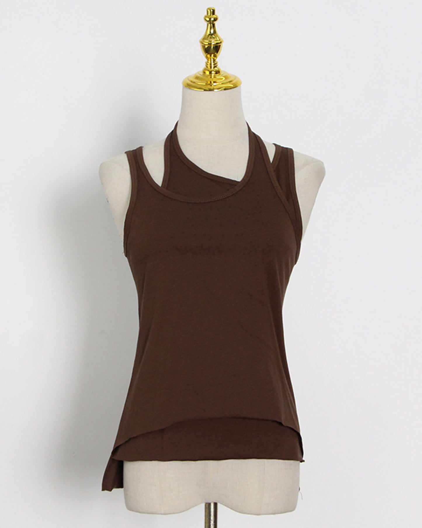Coffee Asymmetric Cutout Sleeveless Tank Top