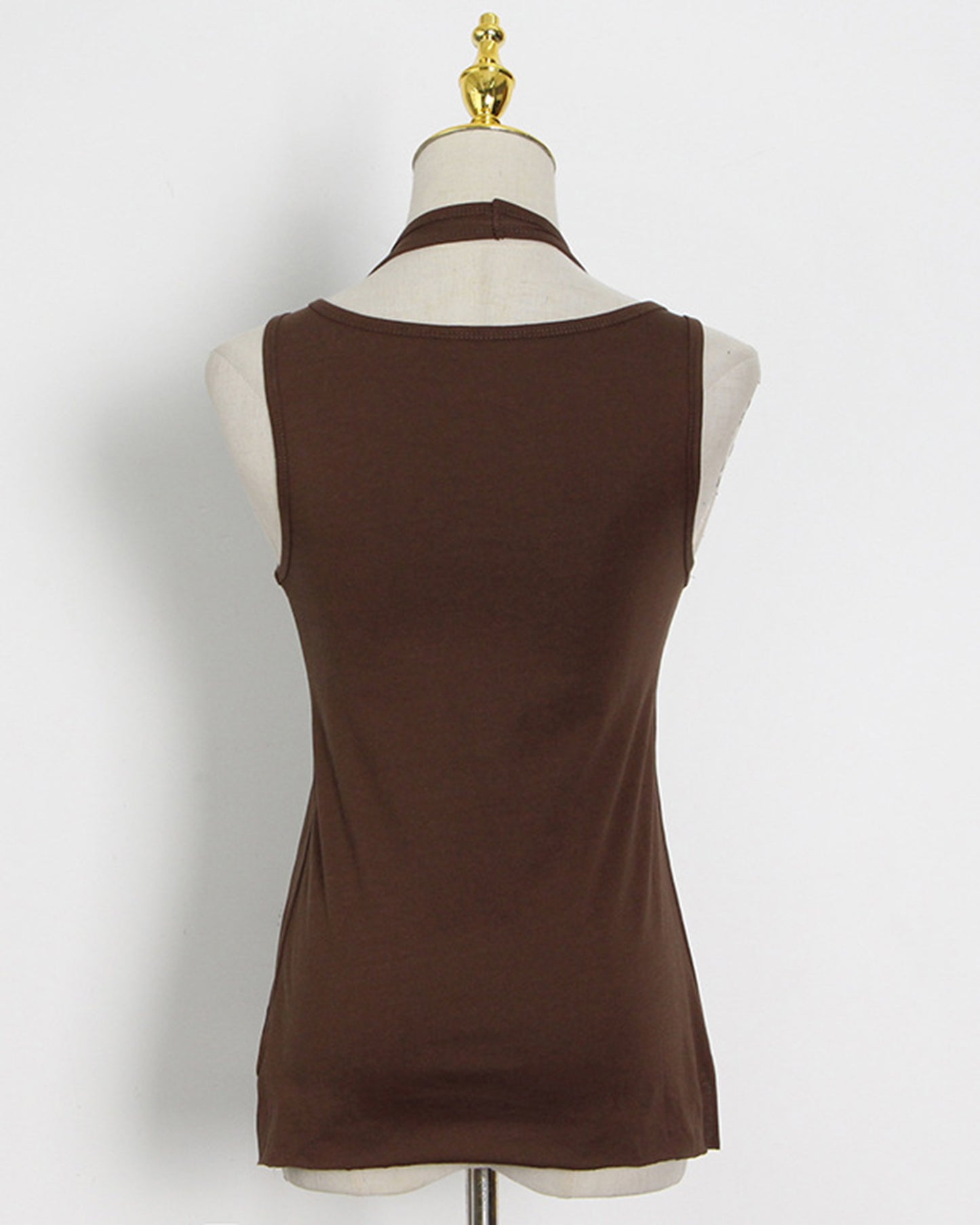 Coffee Asymmetric Cutout Sleeveless Tank Top