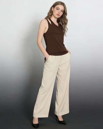 Coffee Asymmetric Cutout Sleeveless Tank Top