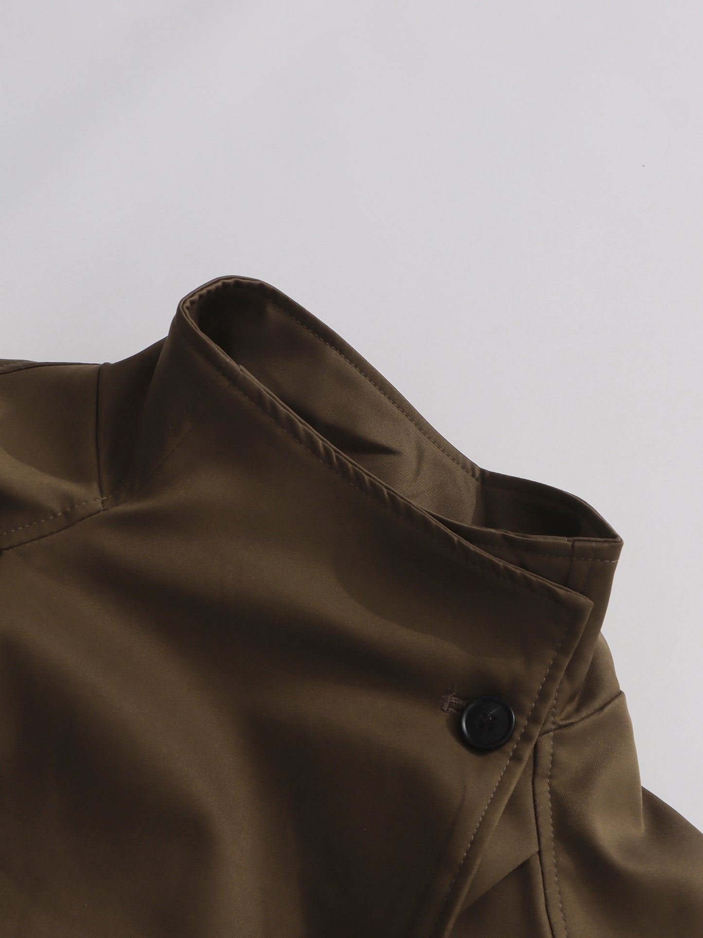 Coffee Asymmetric Long Coat with Stand Collar