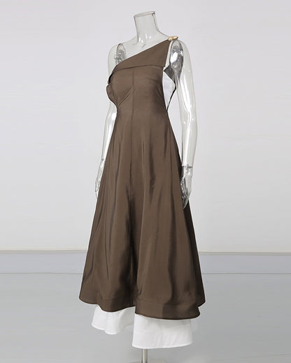 Coffee Asymmetrical One Shoulder Dress