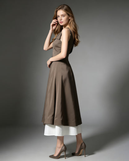 Coffee Asymmetrical One Shoulder Dress