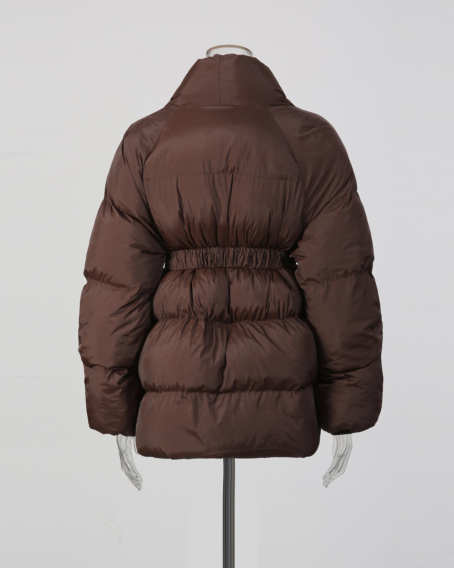 Coffee Belted Cotton-Padded Jacket with Kimono Collar