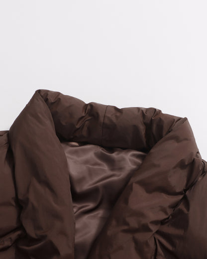 Coffee Belted Cotton-Padded Jacket with Kimono Collar