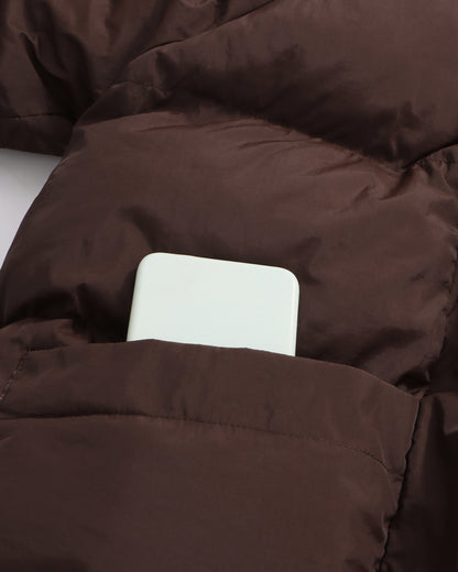 Coffee Belted Cotton-Padded Jacket with Kimono Collar