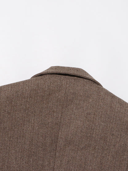 Coffee Blazer with Oversized Floral Shoulder Detail