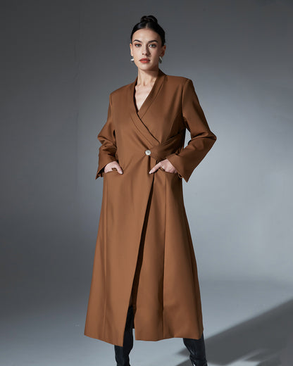 Coffee Brown Wrap Longline Blazer Jacket