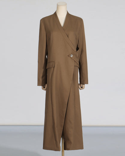 Coffee Brown Wrap Longline Blazer Jacket