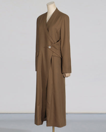 Coffee Brown Wrap Longline Blazer Jacket