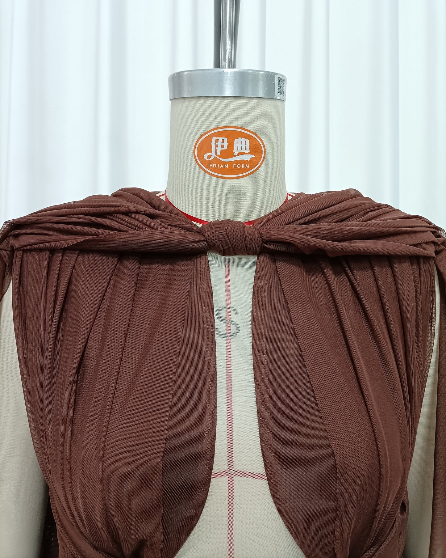 Coffee Cape-Style Twist Cutout Mesh Maxi Dress