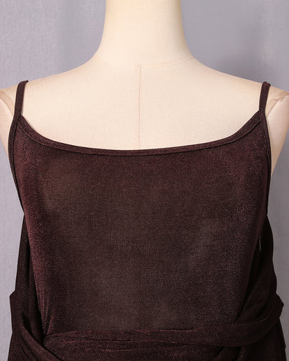 Coffee Collared Ruched Fitted Maxi Dress