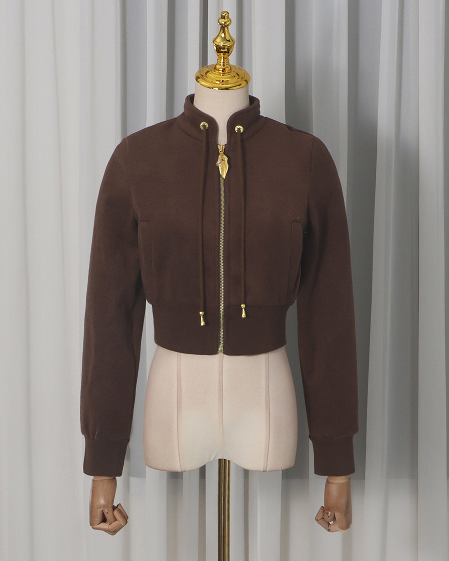 Coffee Cropped Zip-Up Jacket & Jogger Set