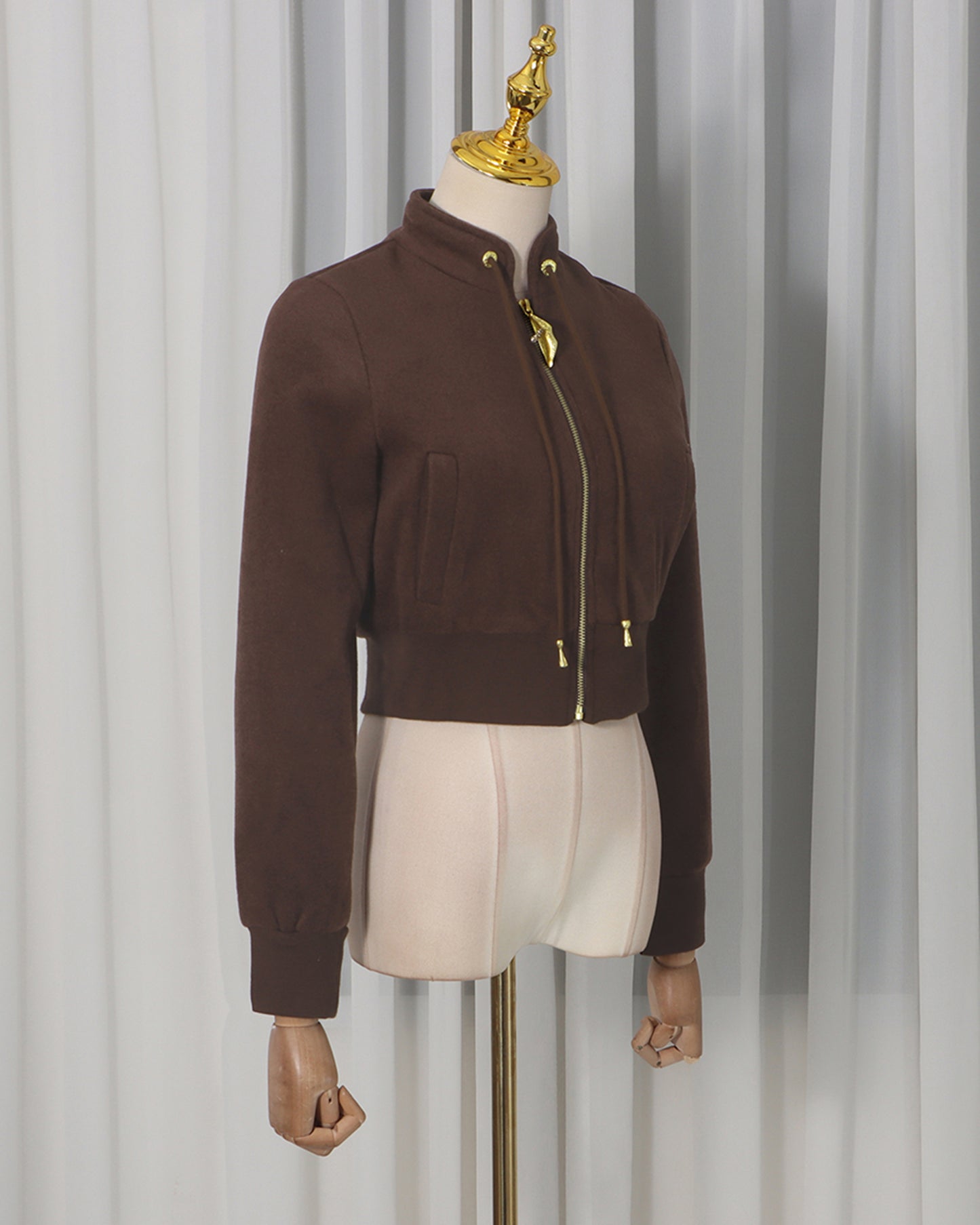 Coffee Cropped Zip-Up Jacket & Jogger Set