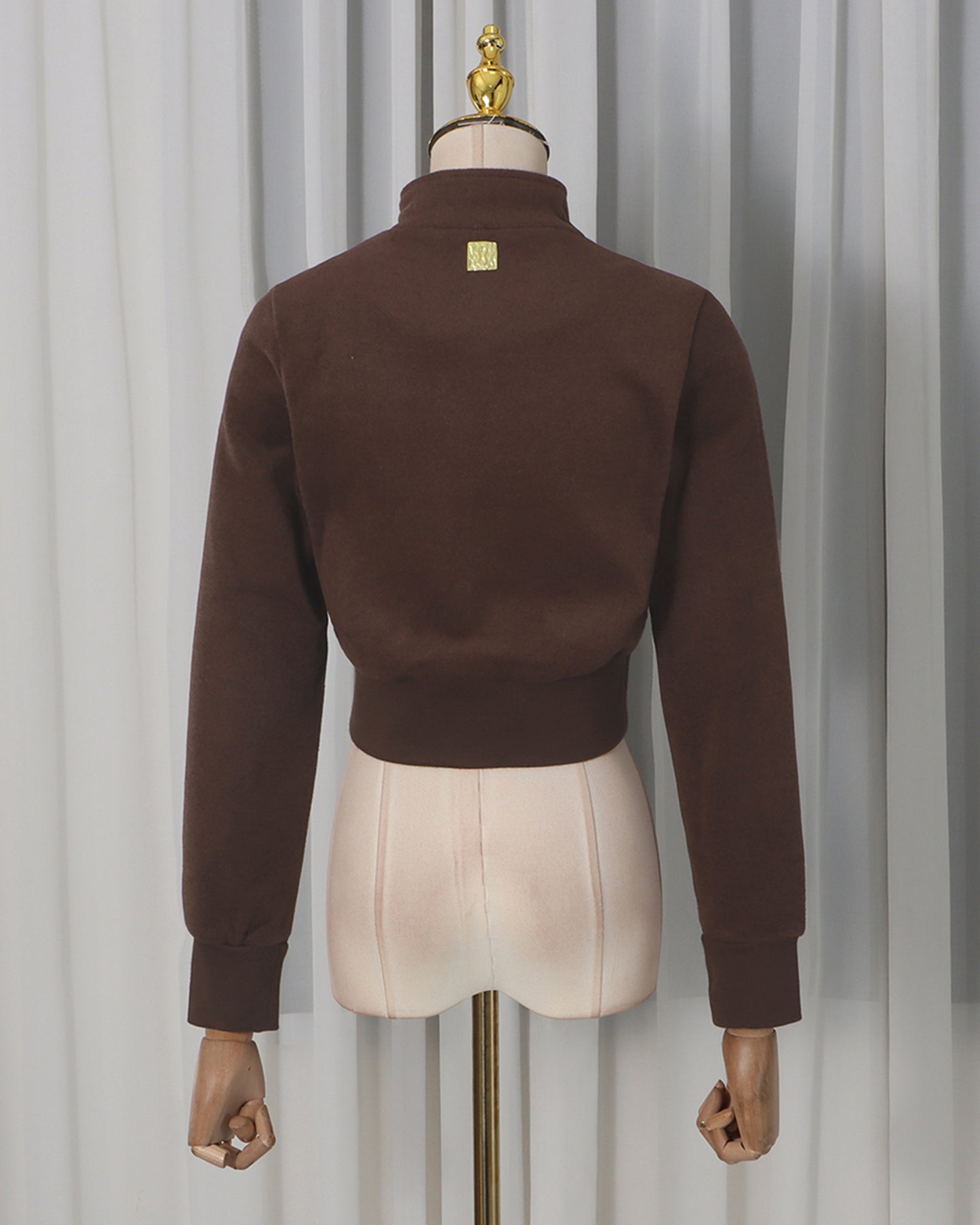 Coffee Cropped Zip-Up Jacket & Jogger Set