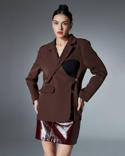 Coffee Cutout Wrap Blazer
