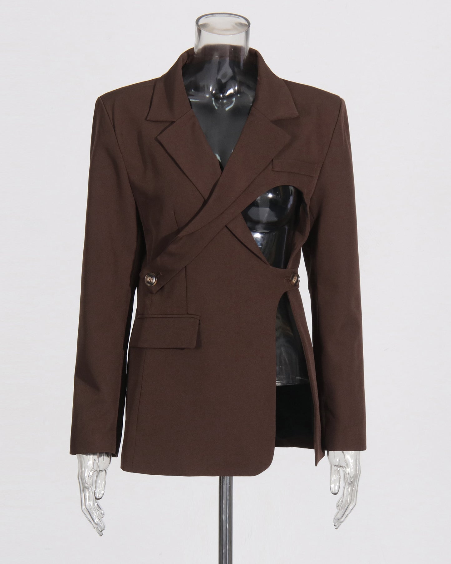 Coffee Cutout Wrap Blazer