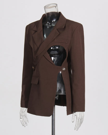 Coffee Cutout Wrap Blazer