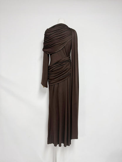 Coffee Draped Fold Cape Sleeve Maxi Dress