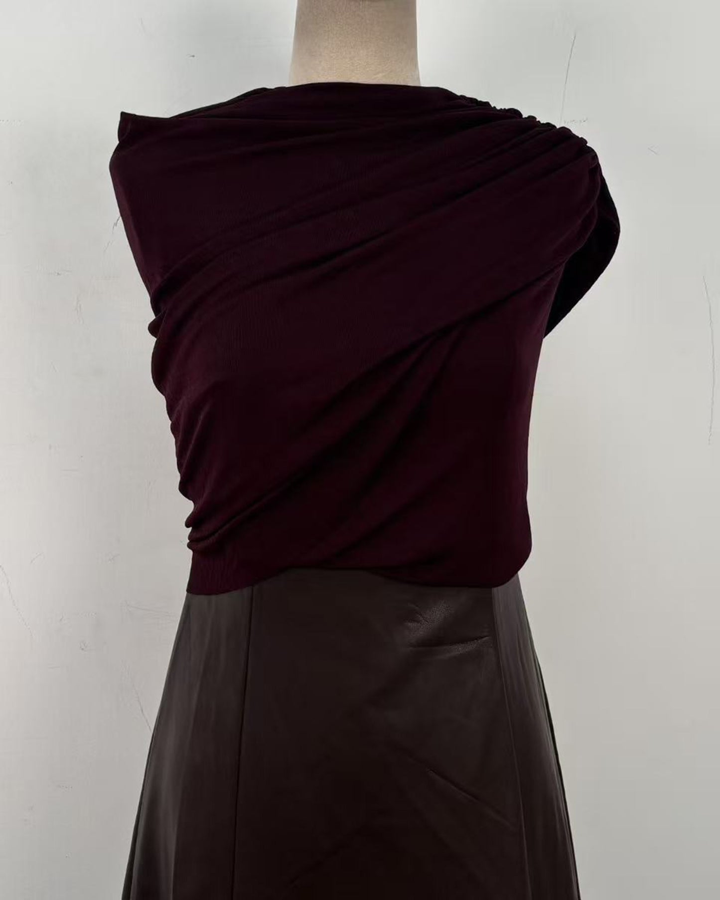 Coffee Draped Two-Tone Midi Dress