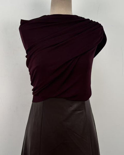 Coffee Draped Two-Tone Midi Dress