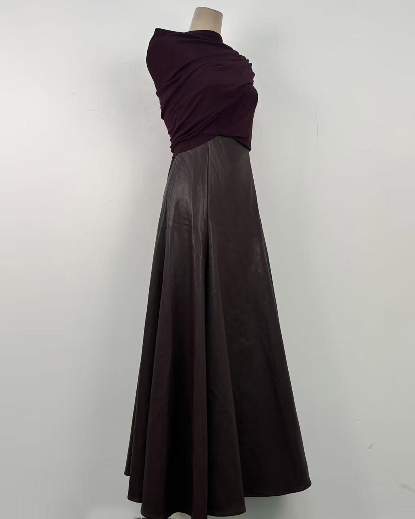 Coffee Draped Two-Tone Midi Dress