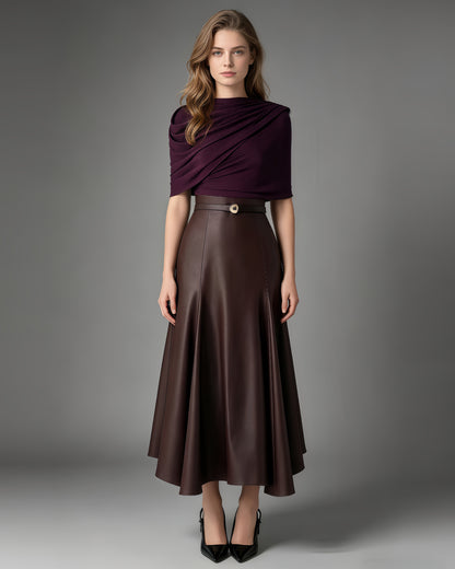 Coffee Draped Two-Tone Midi Dress