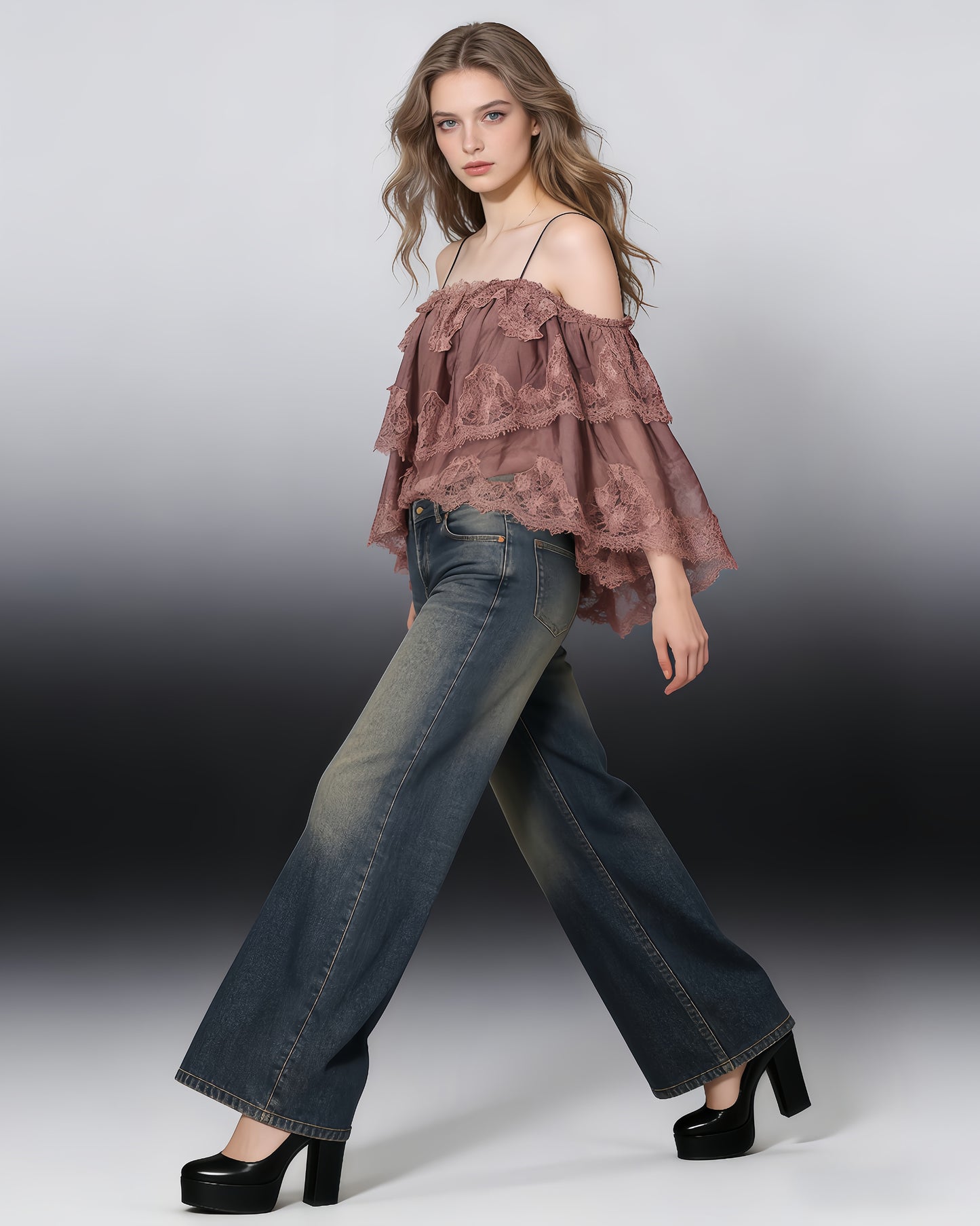 Coffee Lace Tiered Camisole