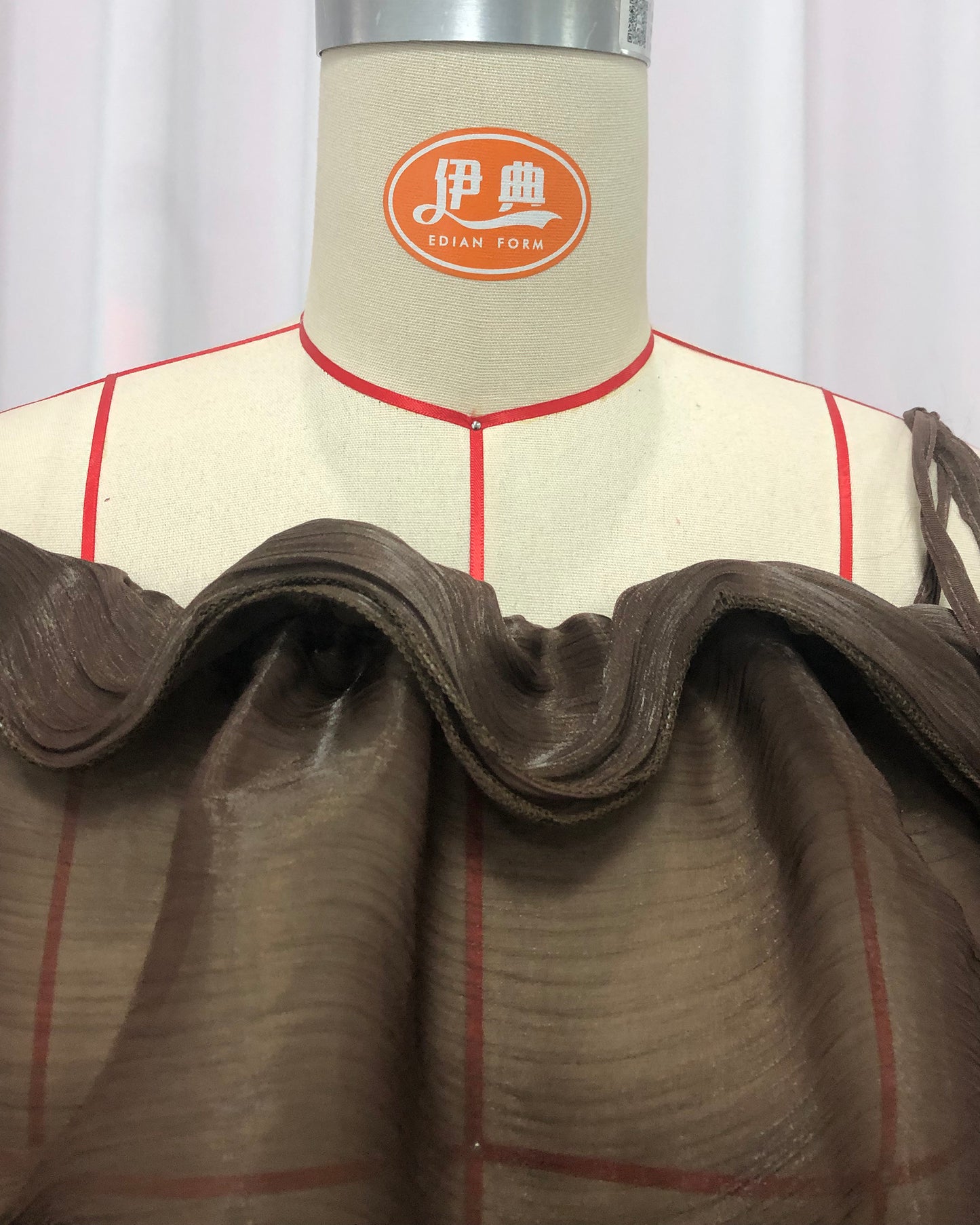 Coffee Off-Shoulder Ruched Puff Sleeve Cropped Top